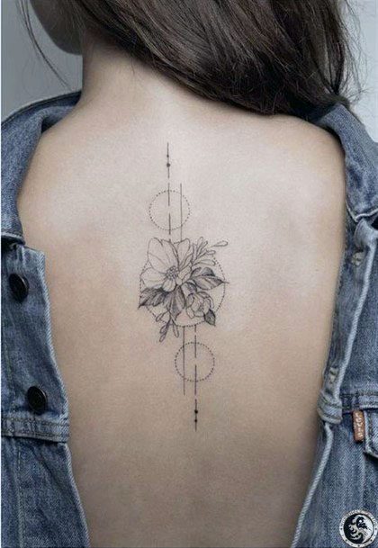 Womens Floral Geometrical Tattoo Spine