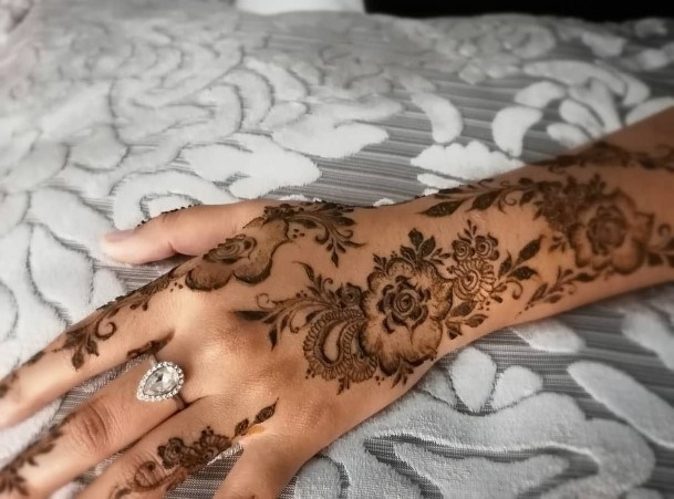 Womens Flower Arabic Henna Tattoo Hands