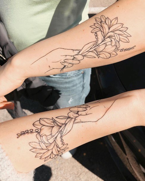 Womens Flower Bunch Best Friend Tattoo Forearms
