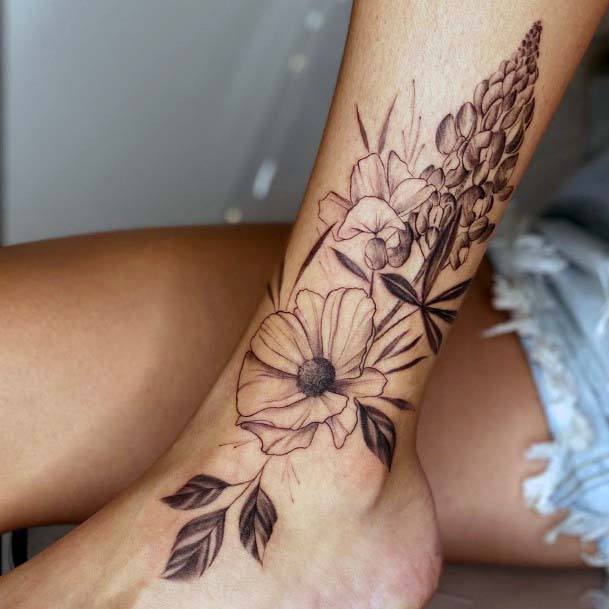 Womens Flower Bunch Tattoo Ankle