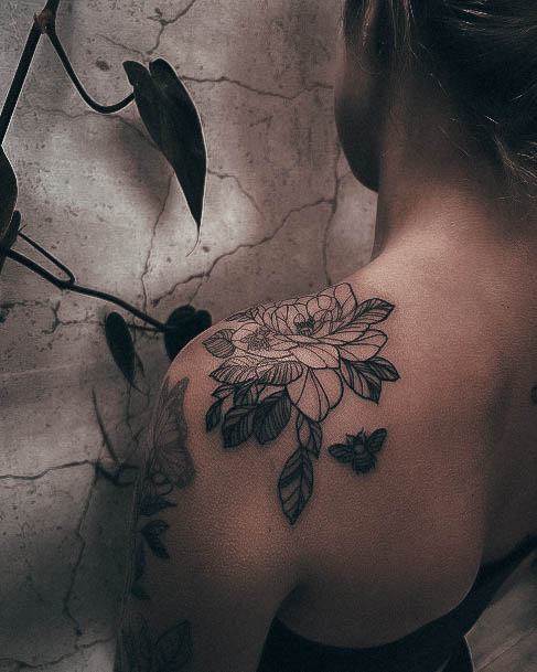 Womens Flower Shoulder Tattoo Design Ideas