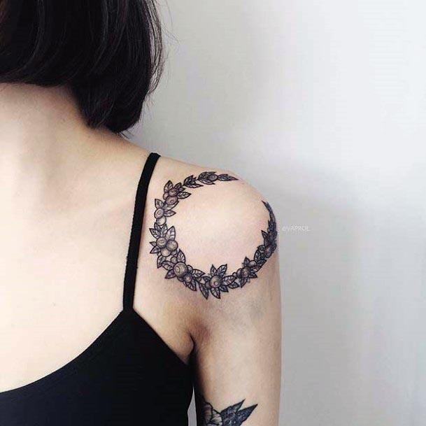 Womens Flower Spherical Garland Shoulders Tattoo