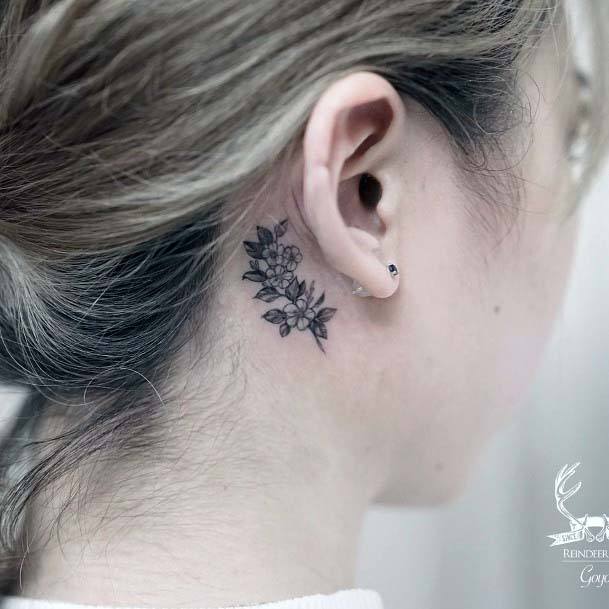 Womens Flower Tattoo Behind The Ear