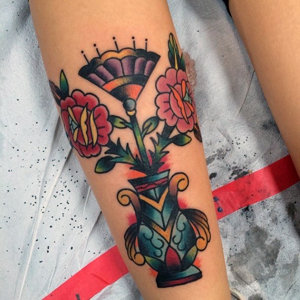 Womens Flower Vase Girly Tattoo Designs