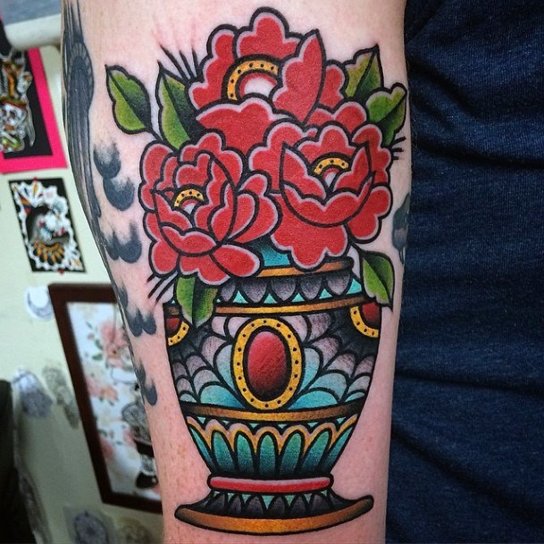 Womens Flower Vase Tattoo Design Ideas