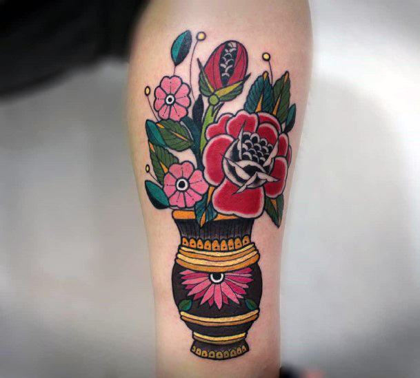 Womens Flower Vase Tattoo Ideas