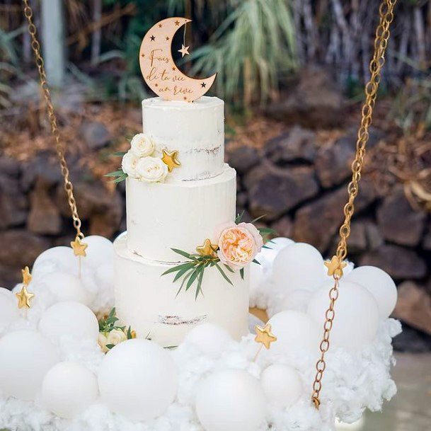 Womens Fluffy White Wedding Cake Stand With Chains