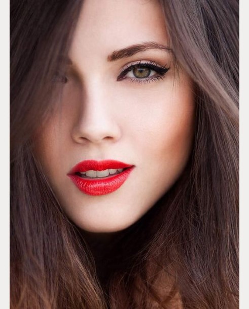 Womens Flush Red Lipstick Looks Ideas