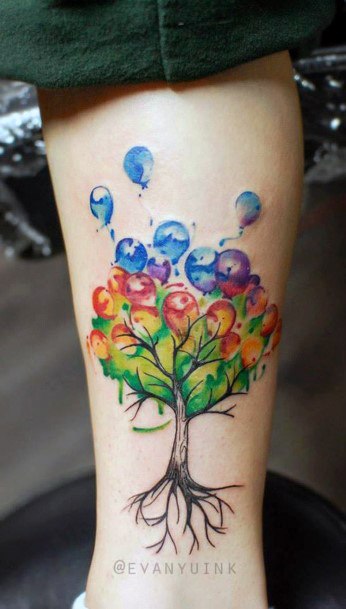 Womens Flying Balloon Tree Tattoo