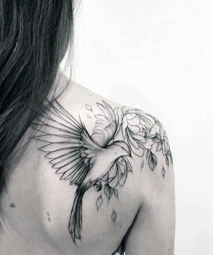 Womens Flying Bird Tattoo Shoulder