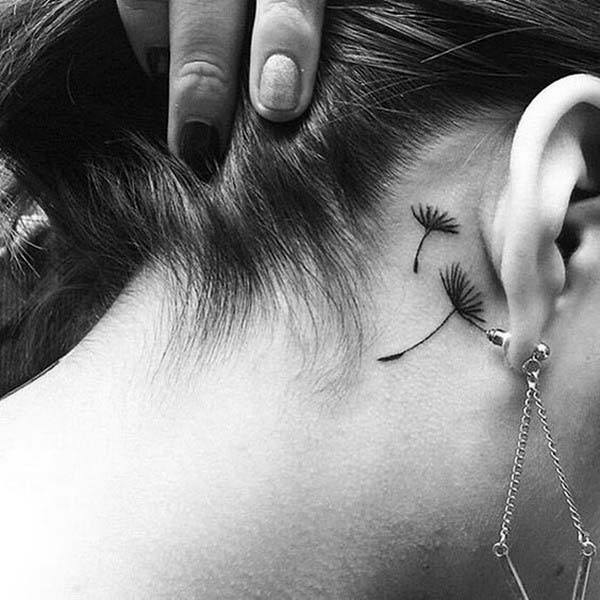 Womens Flying Dandelion Tattoo Behind The Ear