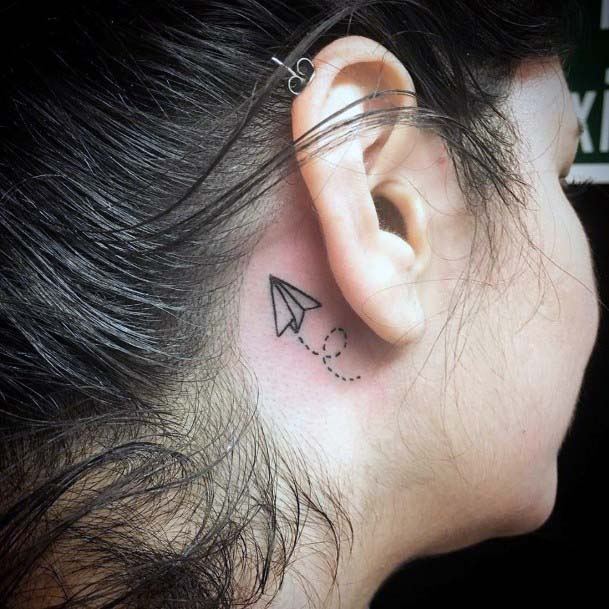 Womens Flying Paper Rocket Tattoo Behind The Ear