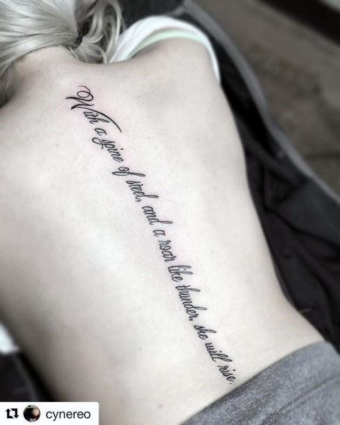 Womens Fonted Quote Tattoo Spine