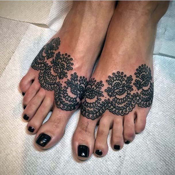 Womens Foot Black Artistic Tattoo