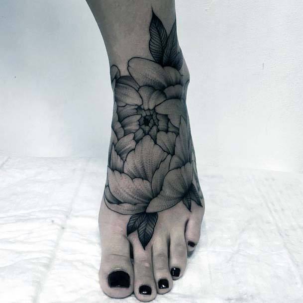 Womens Foot Grey Transparent Petal Tattoo