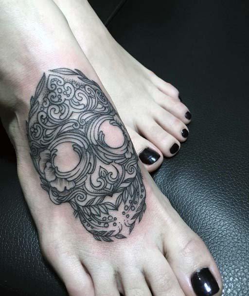 Womens Foot Skull Tattoo