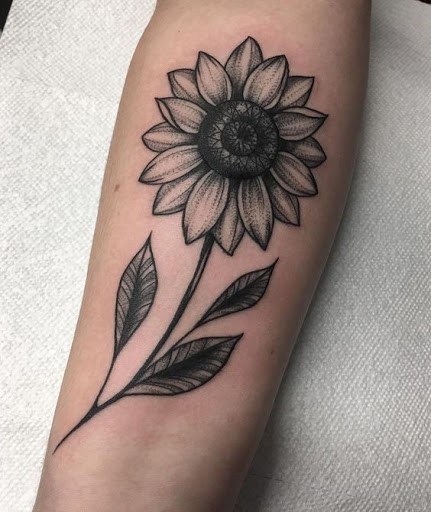 Womens Forearm Dotted Sunflower Tattoo