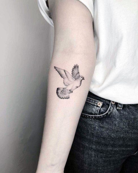 Womens Forearm Dove Flight Tattoo