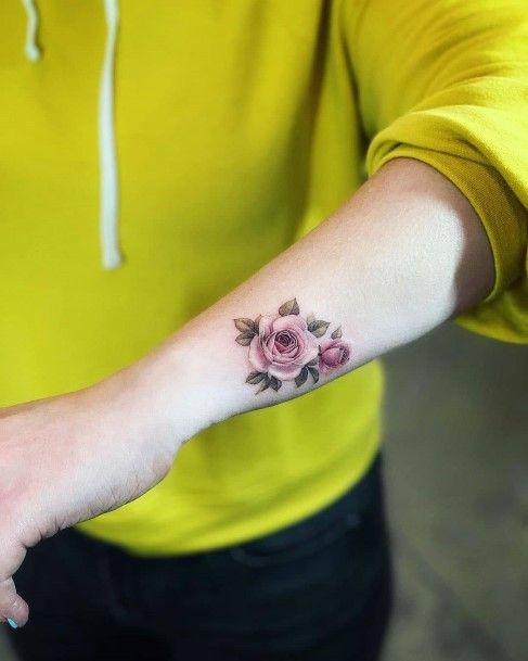 Womens Forearm Small Roses Tattoo