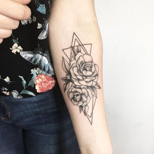 Womens Forearms Black Blossom Tattoo