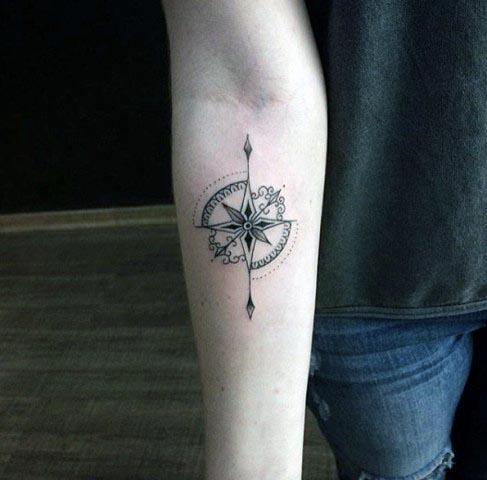 Womens Forearms Black Compass Tattoo