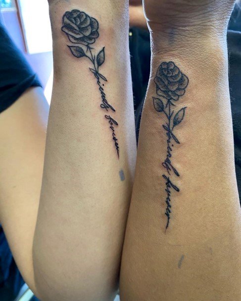 Womens Forearms Black Rose Best Friend Tattoo