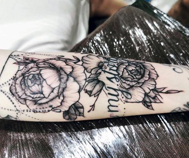 Womens Forearms Black Rose Tattoos