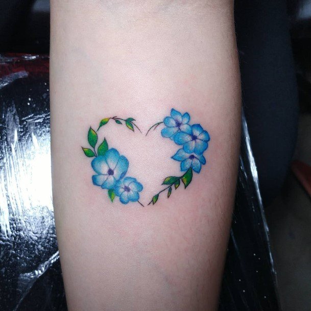 Womens Forearms Blue Flowered Heart Tattoo