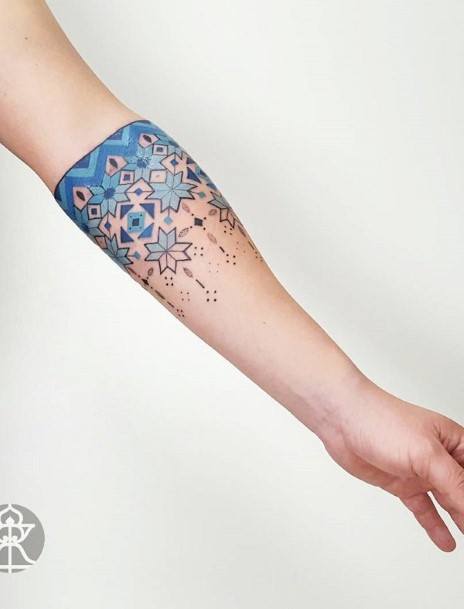 Womens Forearms Blue Tattoo