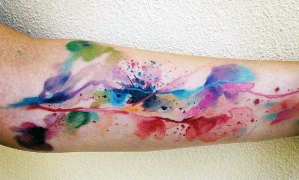 Womens Forearms Bright Watercolor Tattoo
