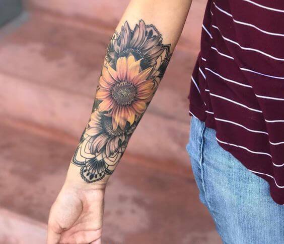 Womens Forearms Brilliant Sunflower Tattoo