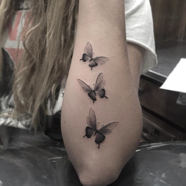 Womens Forearms Cool Trio Of Butterflies Tattoo