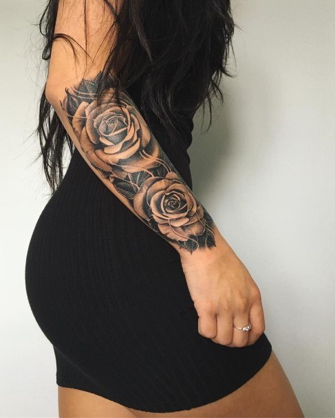 Womens Forearms Dark Black Intense Rose Tattoo