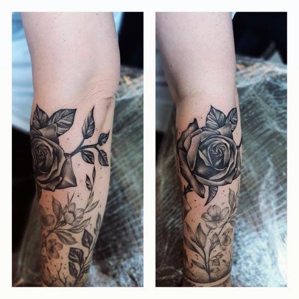 Womens Forearms Dark Rose Tattoo