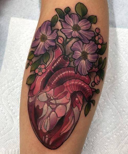 Womens Forearms Detailed Anatomical Heart Tattoo
