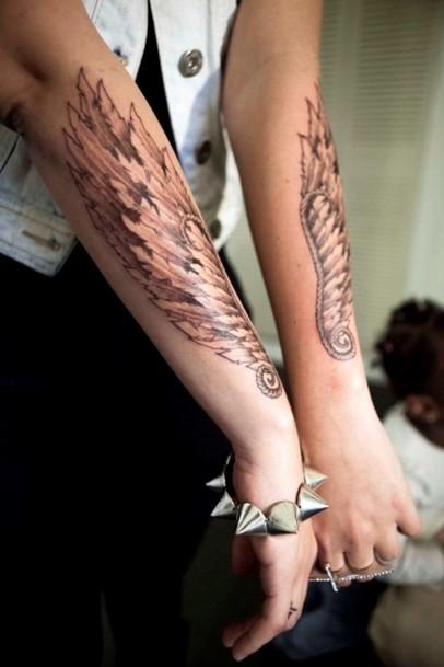Womens Forearms Feather Tattoo Bird