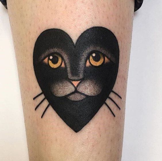 Womens Forearms Heart Kitty Face Tattoo