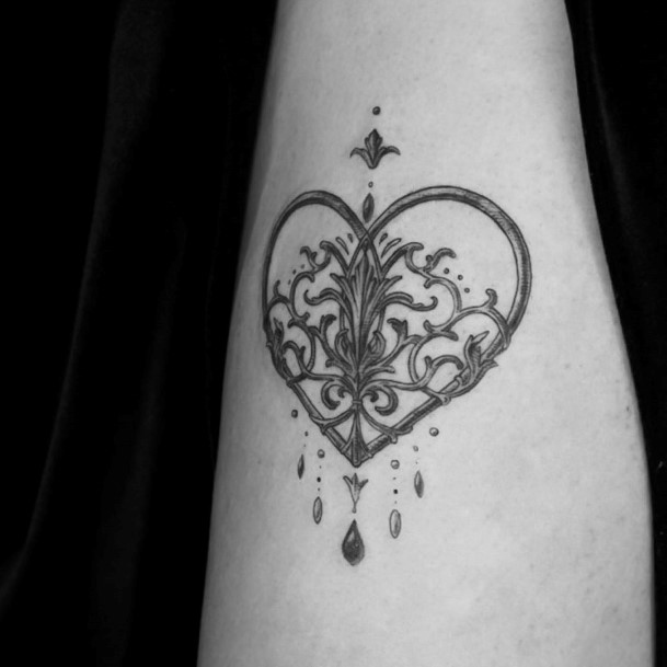Womens Forearms Heart With Droplets Tattoo