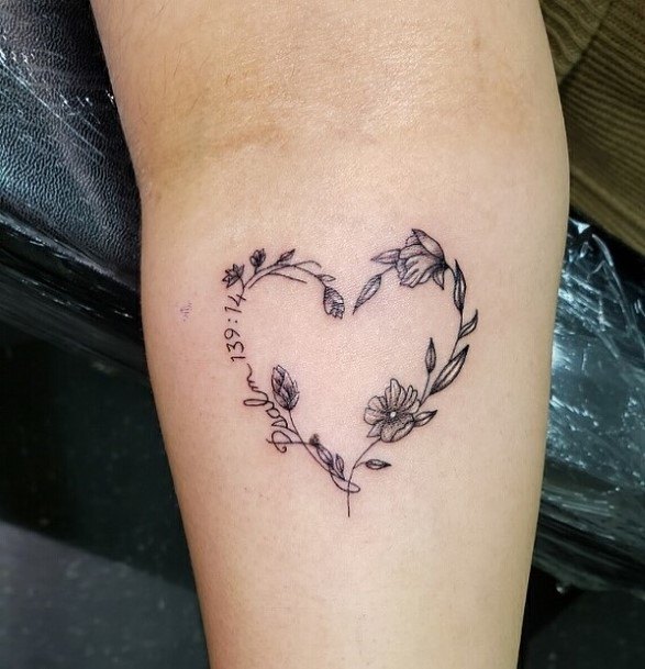 Womens Forearms Leafy Heart Tattoo