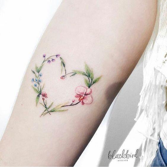 Womens Forearms Pretty String Of Florals Heart Tattoo