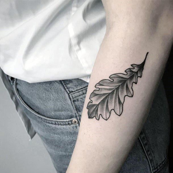 Womens Forearms Simple Black Feather Tattoo