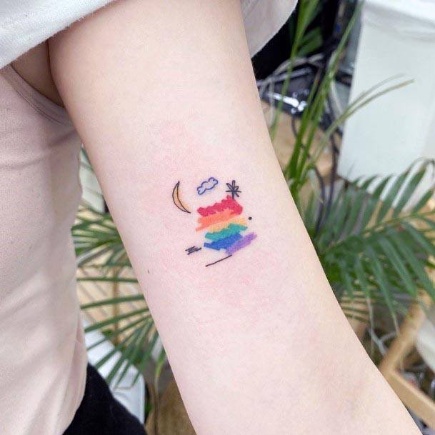 Womens Forearms Simple Rainbow Colors Tattoo