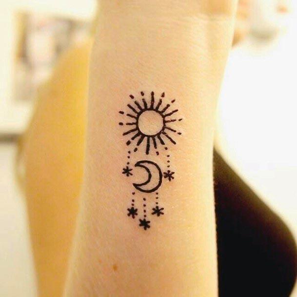 Womens Forearms Simple Sun And Moon Tattoo