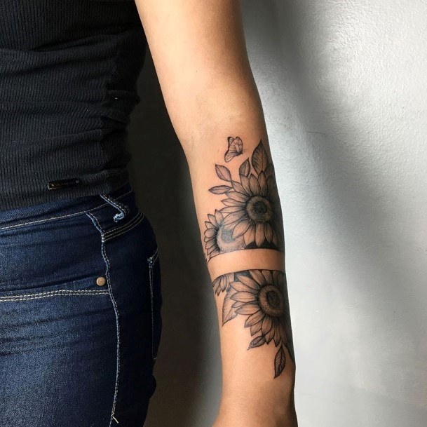 Womens Forearms Sunflower Tattoo