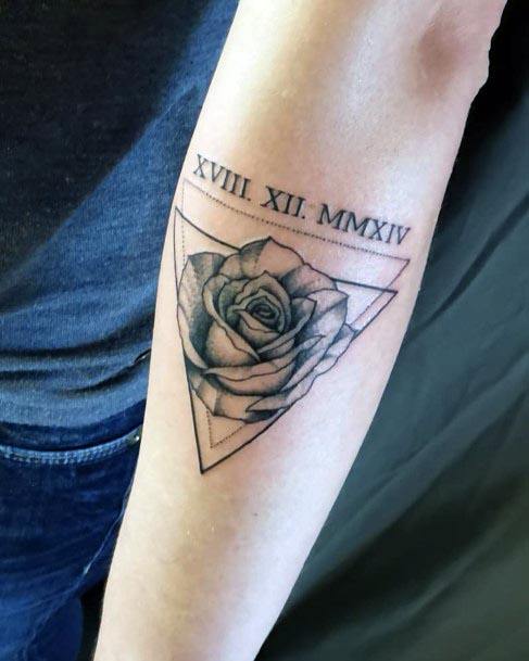 Womens Forearms Three Angled Rose Tattoo