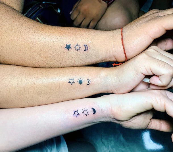 Womens Forearms Three Heavenly Bodies Sister Tattoo