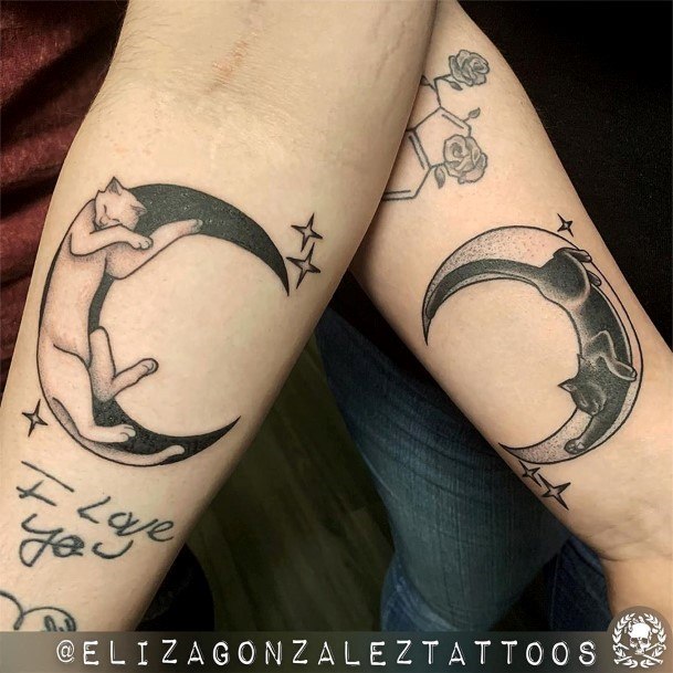Womens Fox On New Moon Tattoo For Best Friends