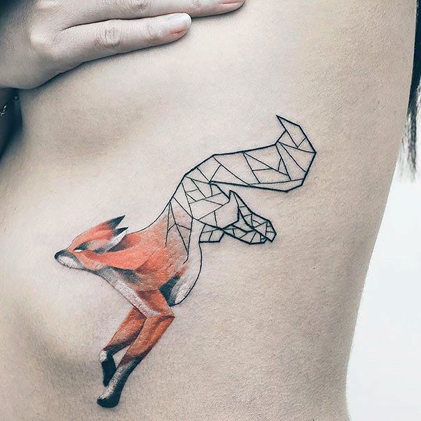 Womens Fox Tattoo With Geometric Origami