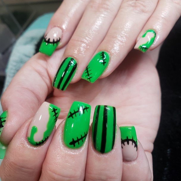 Womens Frankenstein Nail Design Ideas