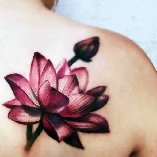 Womens Fresh Lotus Tattoo On Back